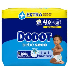 DODOT PAÑAL BEBE SECO TALLA 4+ 10-15KG 62 UDS