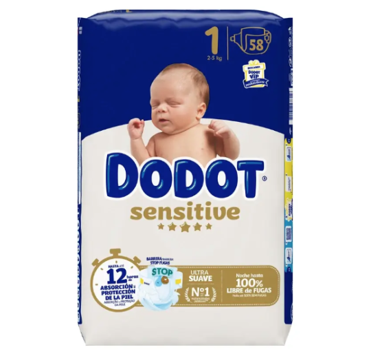 PAÑAL DODOT SENSITIVE T-1 2-5 KG 58 UNID