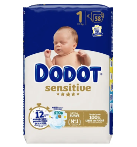 PAÑAL DODOT SENSITIVE T-1 2-5 KG 58 UNID